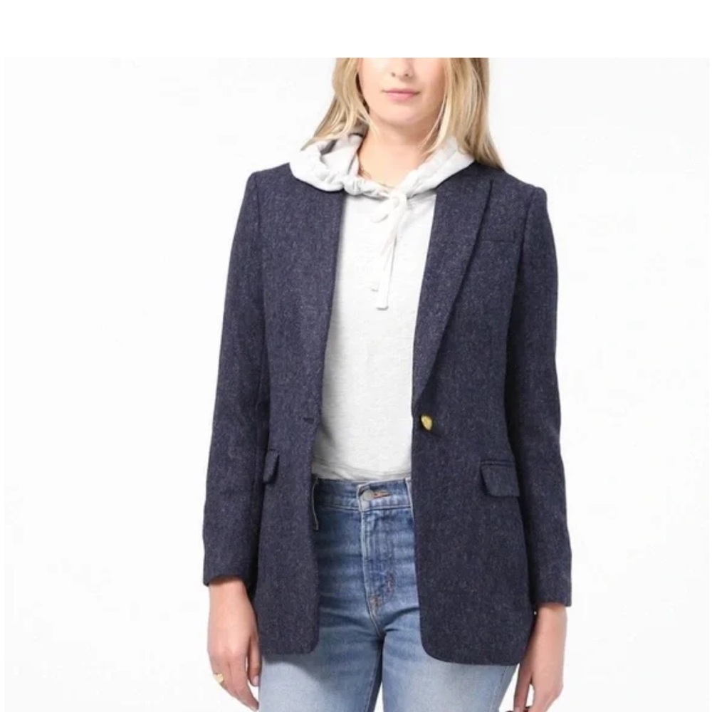 J.Crew Long Parke Blazer in Navy Herringbone English Wool